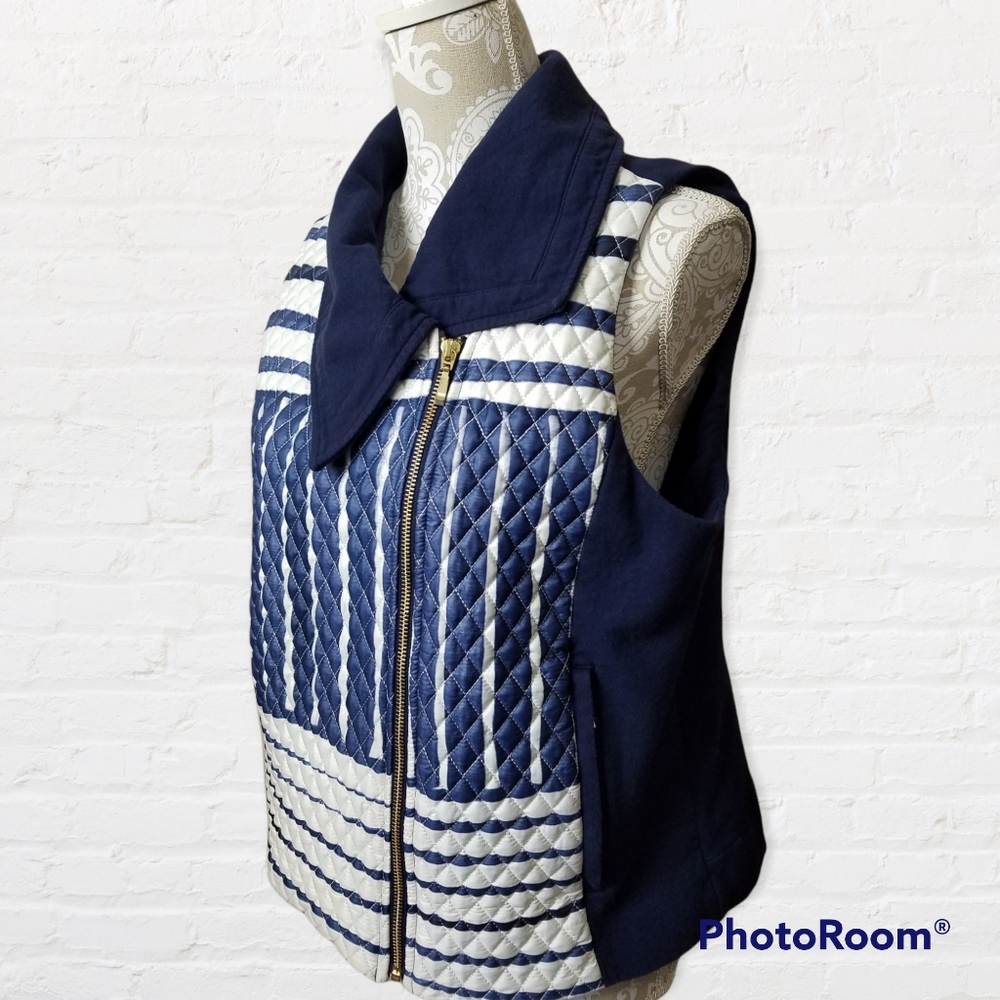 Zenergy by Chico's quilted blue and white striped moto vest size Chico's 2